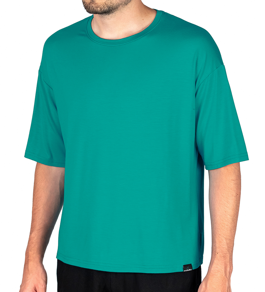 Tricou din bambus oversized culoarea turcoaz pentru barbati